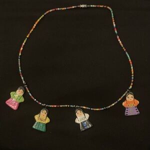 Hand-Painted Multicolor Beaded Necklace with Doll Charms